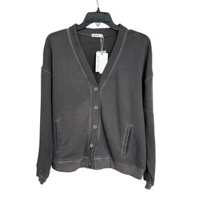 Barefoot Dreams Large Malibu Collection Cardigan Terry Cotton Gray NWT #K8-6